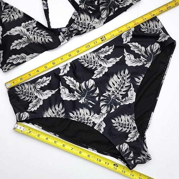 XOXO 2 Piece Tropical Leaf Print Black  Padded Top Bikini Size 3X - Picture 14 of 16